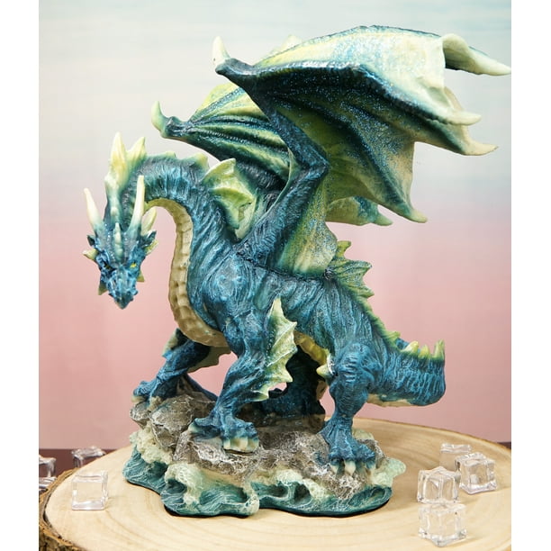 RiFHomDEc Large Blue Hyperion Water Behemoth Dragon Standing On Rock Figurine 11 H RiFHomDEc Large Blue Hyperion Water Behemoth Dragon Standing On Rock Figurine 11 H
